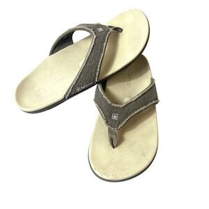 Spenco Mens Size 12 Outdoor Thong Summer beach Sandals Arch Support Brown Canvas